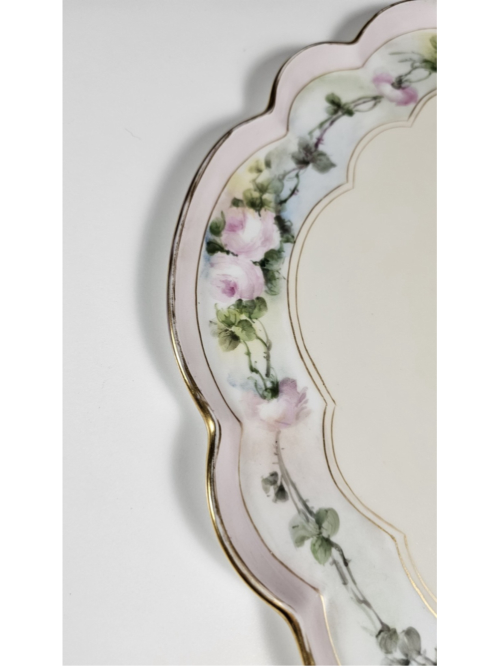 Antique GDA Limoges France Vanity Tray Hand Painted Pink Roses Gold Trim 1900 - Picture 14 of 15